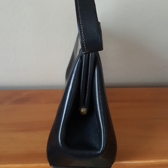 Vintage Mid Century Navy Blue Leather Handbag Purse - Picture 4 of 8